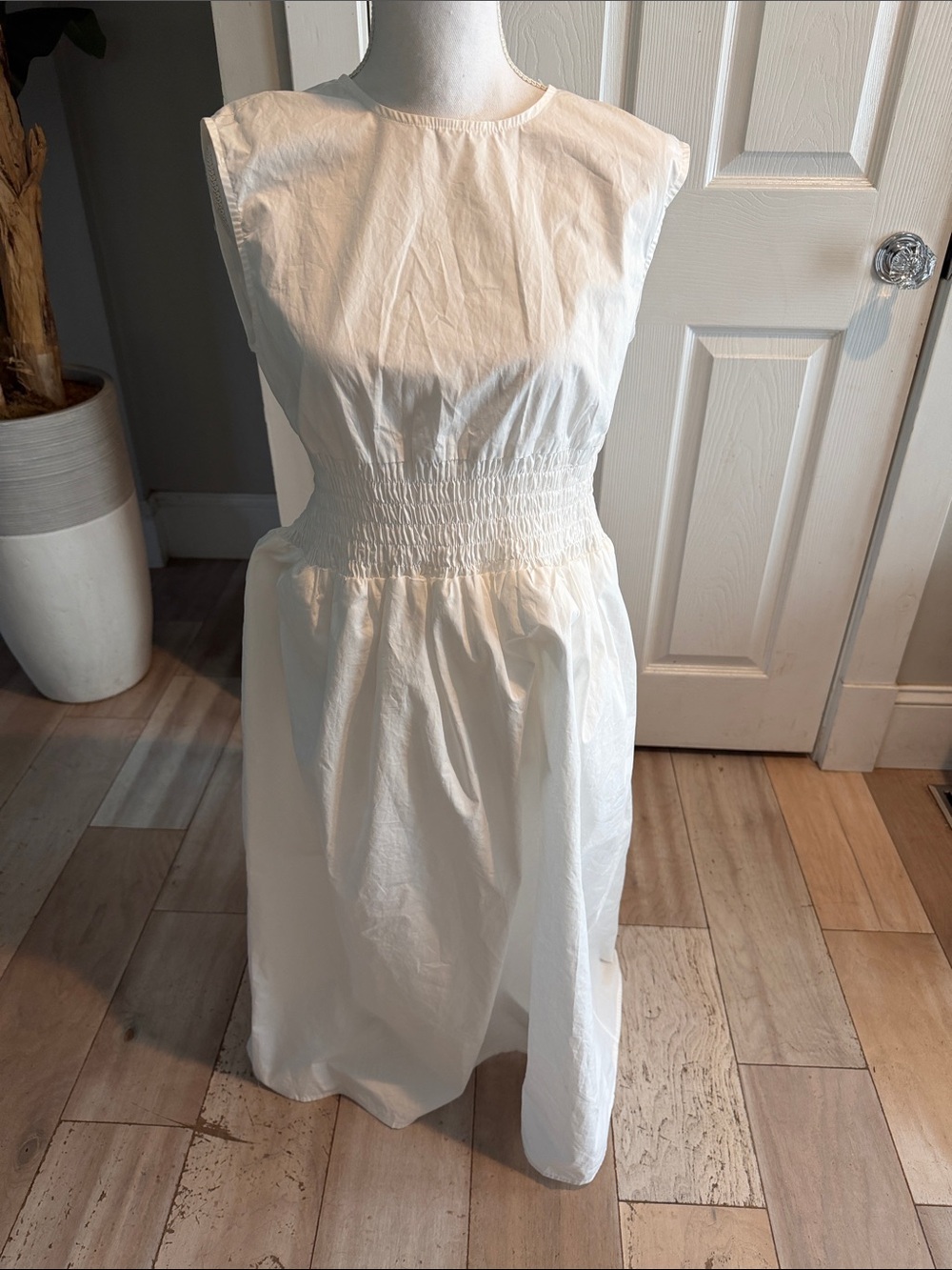 Smocked Waist Sleeveless Maxi Dress in White BNWOT